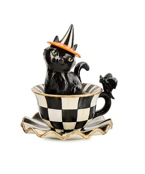 Courtly Check Teacup Cat Decor