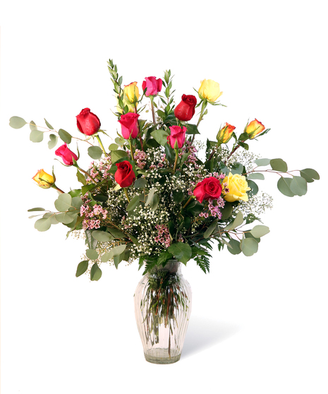 Bright Mixed Dozen Roses