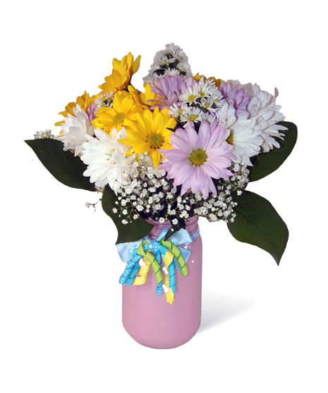 Small Mason Jar with Cheery Flowers