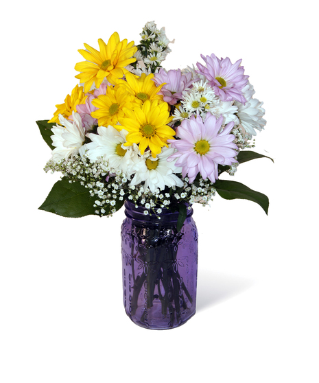 Tall Clear Mason Jar with Deluxe Flowers Uniontown PA