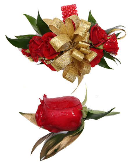 Red and Gold Wrist Corsage Uniontown, PA