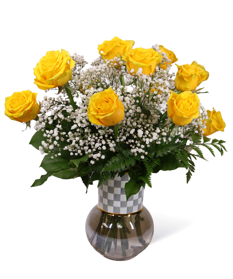 Mack Sterling Check Vase /w Yellow Roses