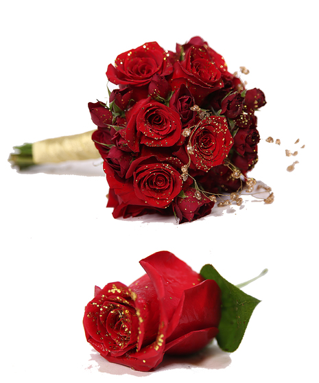 Red and Gold Accent Hand Tied Bouquet