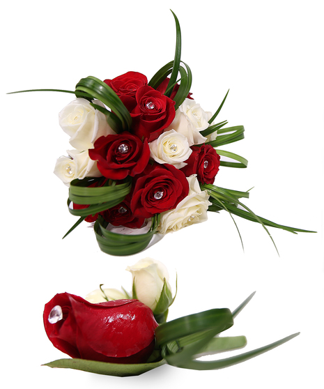 Red and White Rose Hand Tied Bouquet
