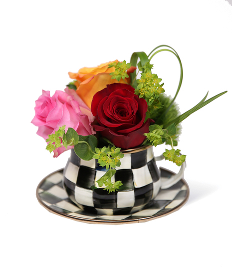 Courtly Check Enamel Teacup & Saucer