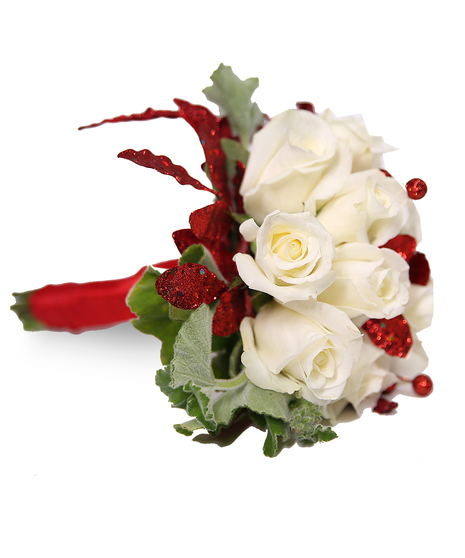 White and Red Accent Hand Tied Bouquet Uniontown, PA